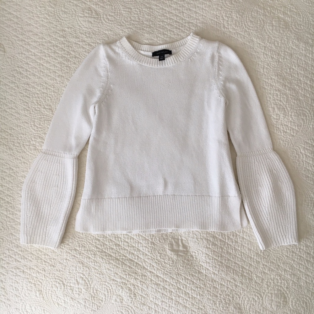 Ann Taylor Lantern Sleeve Crewneck Sweater Women's XXS White